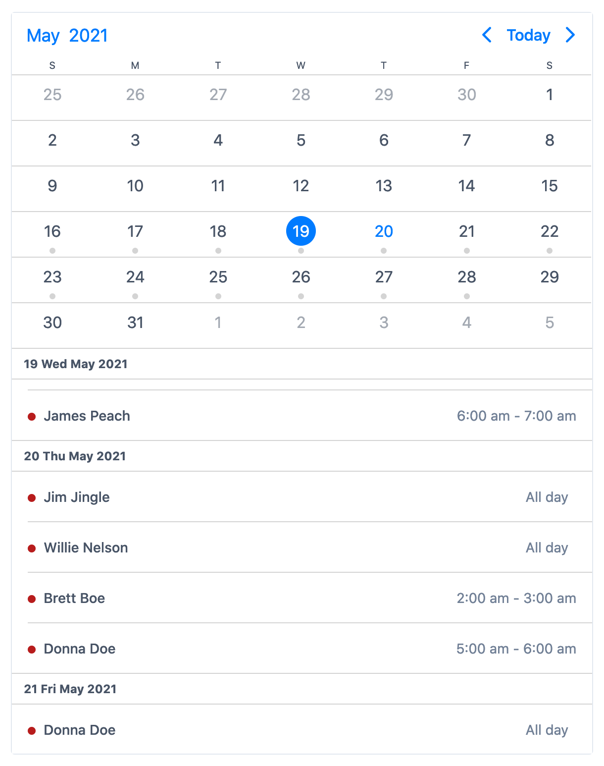 Calendar view
