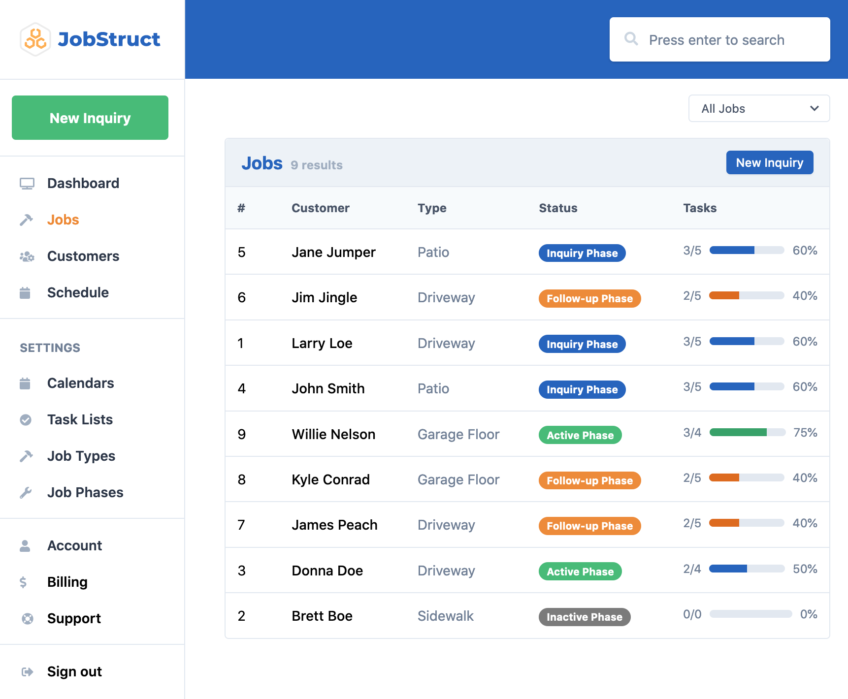 Job and customer details