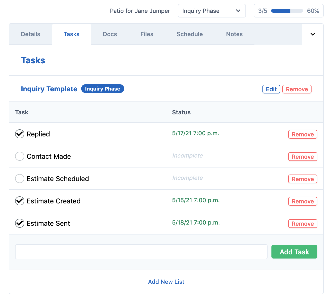 Customizable task lists